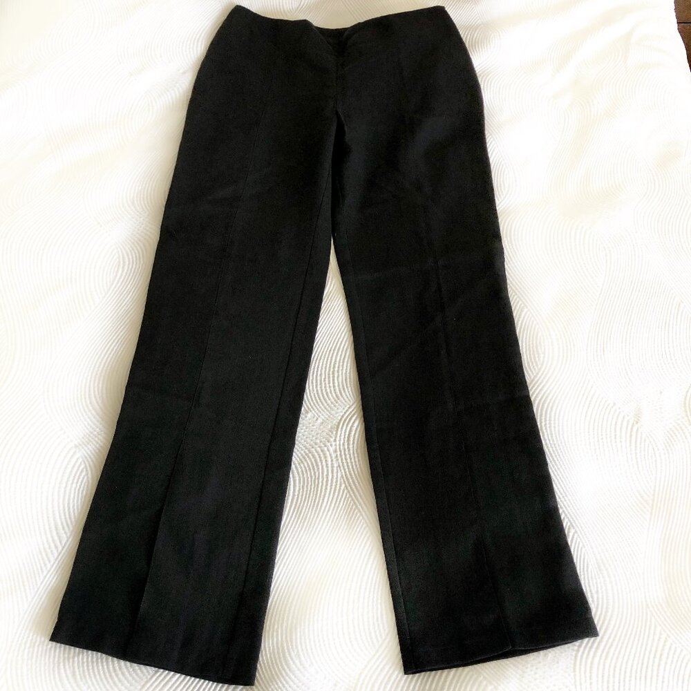 H2 Black Flat Front Linen Blend Pants with Side Zipper, Size 8